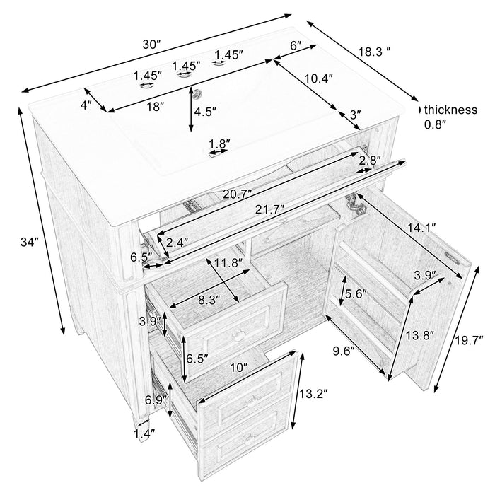 Bathroom Vanity With Flip Out Drawer, 2 Soft-Close Drawers Hearth and Haven