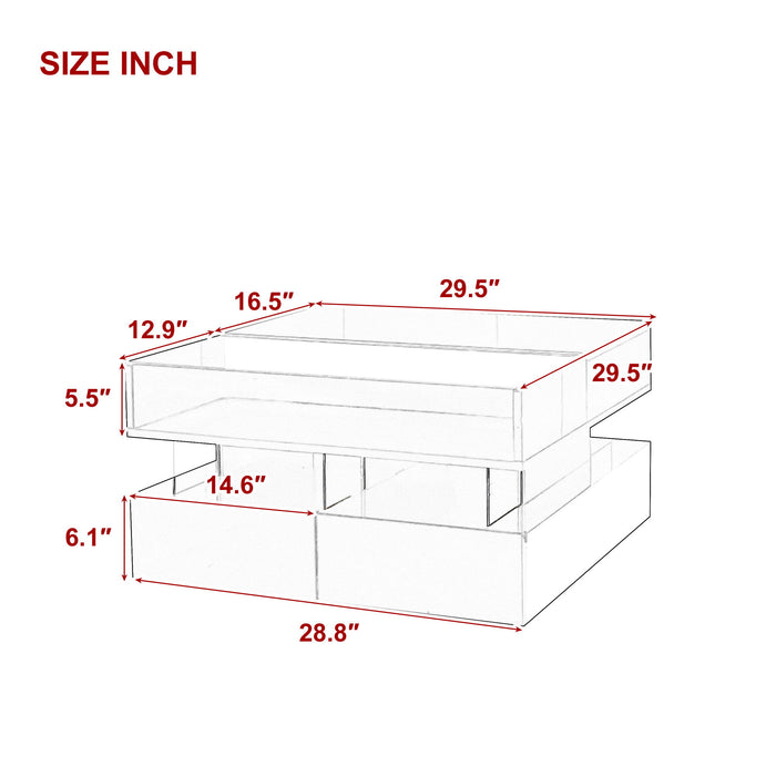 Lift Top Coffee Table With 2 Drawers, Hidden Space And LED Lights For Living Room Hearth and Haven