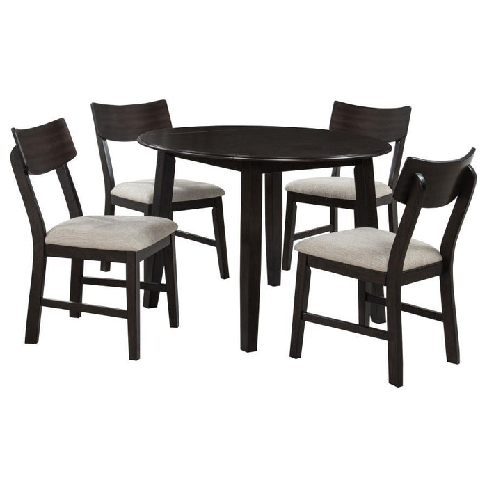 Catley - 5 Piece Round Drop Leaf Dining Table Set - Dark Coffee