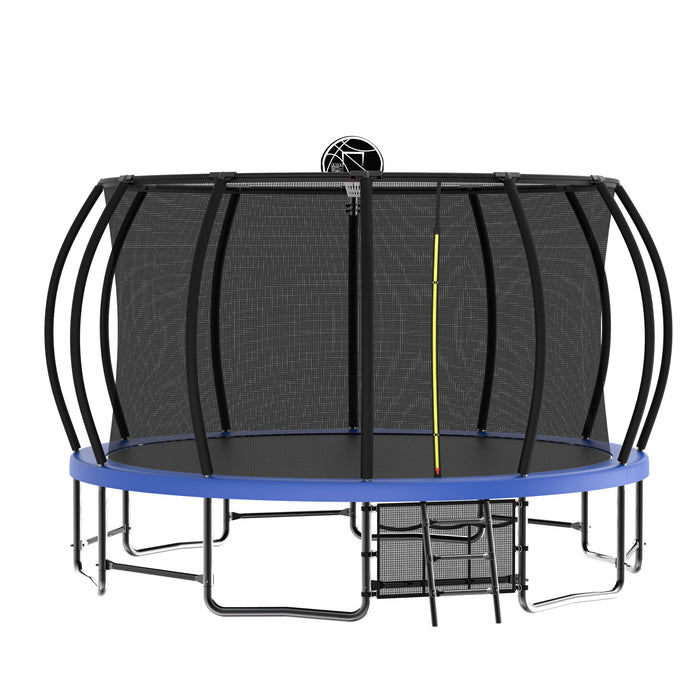 16Ft Trampoline With Balance Bar, Astm Approved Reinforced Type Outdoor Trampoline With Enclosure Net - Blue
