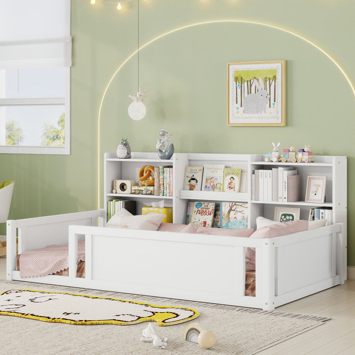 Platform Floor Bed With Guardrail Fence And Side Storage Shelves Home Essentials