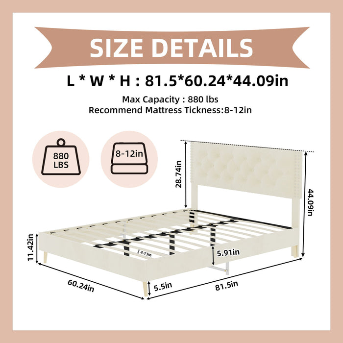 Upholstered Bed With Tufted Headboard Home Essentials