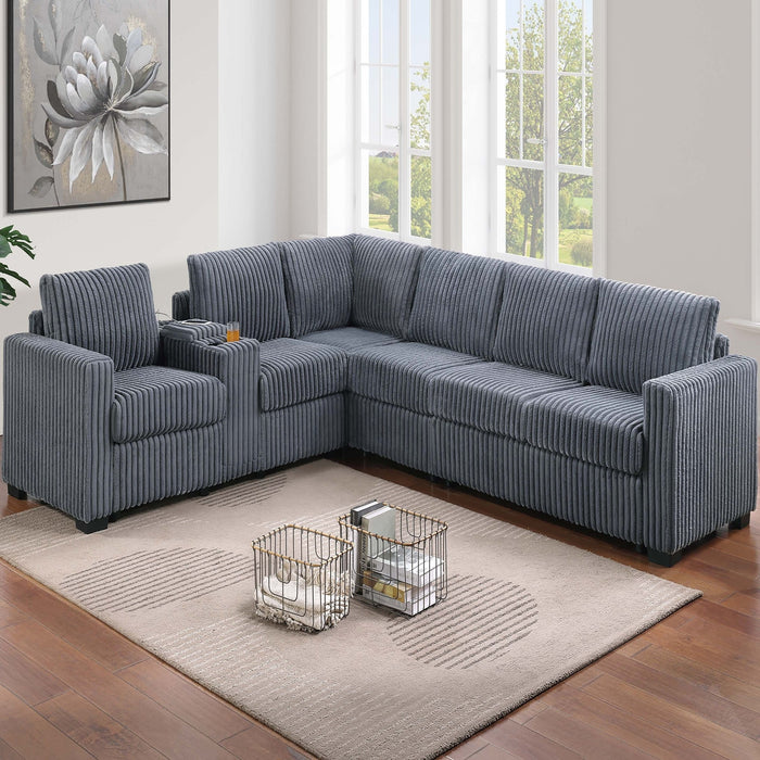 Modern Style L-Shape Sectional Set, USB Ports, Cup Holder Home Essentials