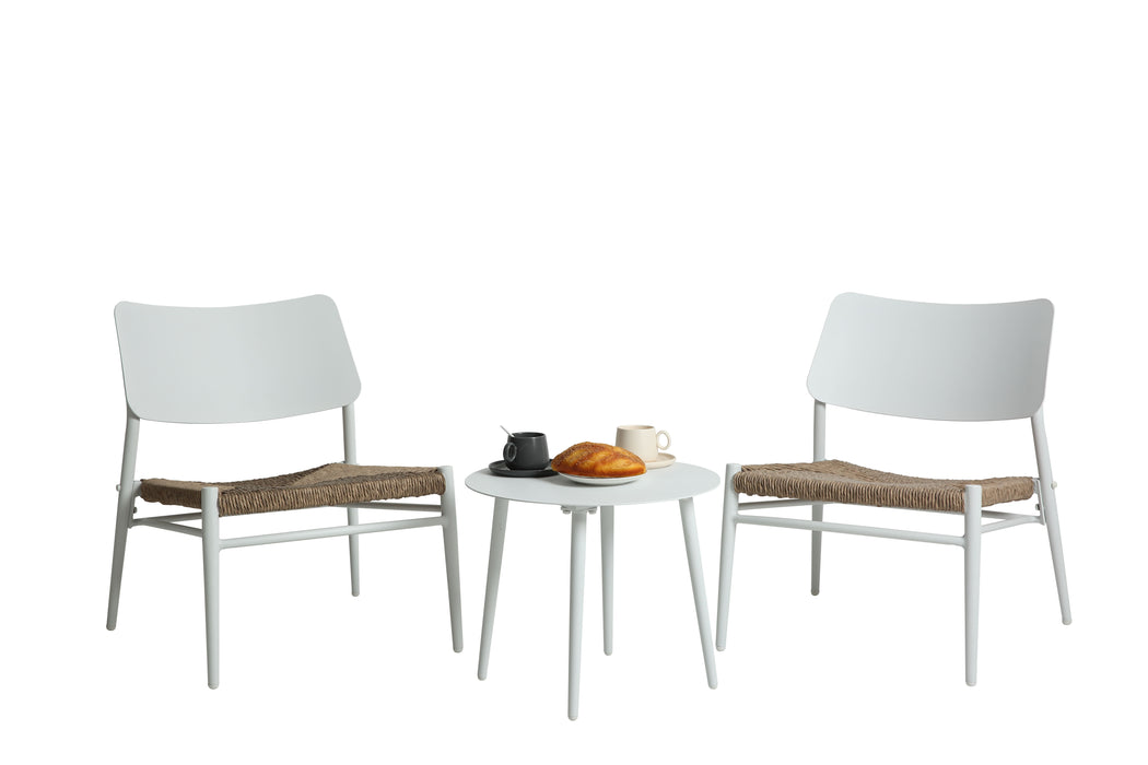 Aluminium 3 Piece Patio Set Bistro Table And Chairs Set, Backyard, Garden, Living Room, White