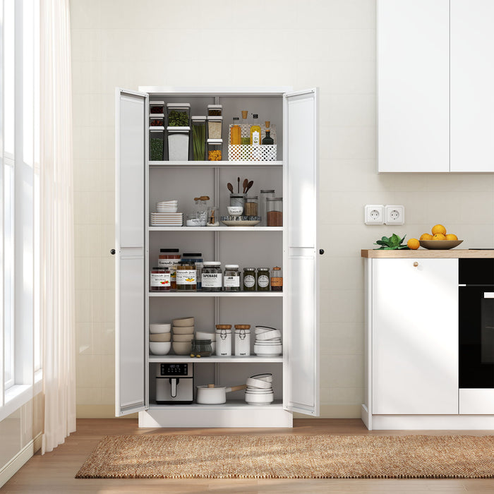 Kitchen Pantry Cabinet Adjustable Storage With 4 Shelves, Heavy Duty Freestanding Pantry Organizer - White Home Essentials