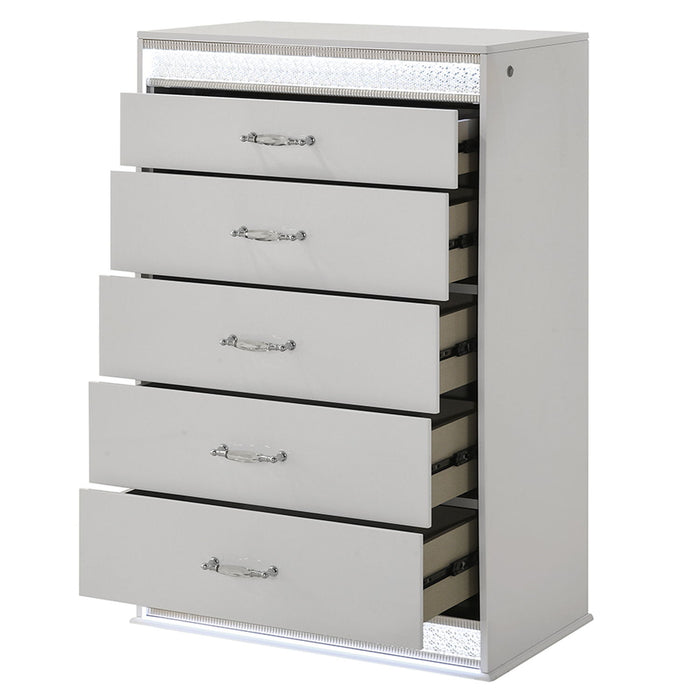 Glam - 5 Drawer Chest & LED Lighting - White Matrix Furniture Group