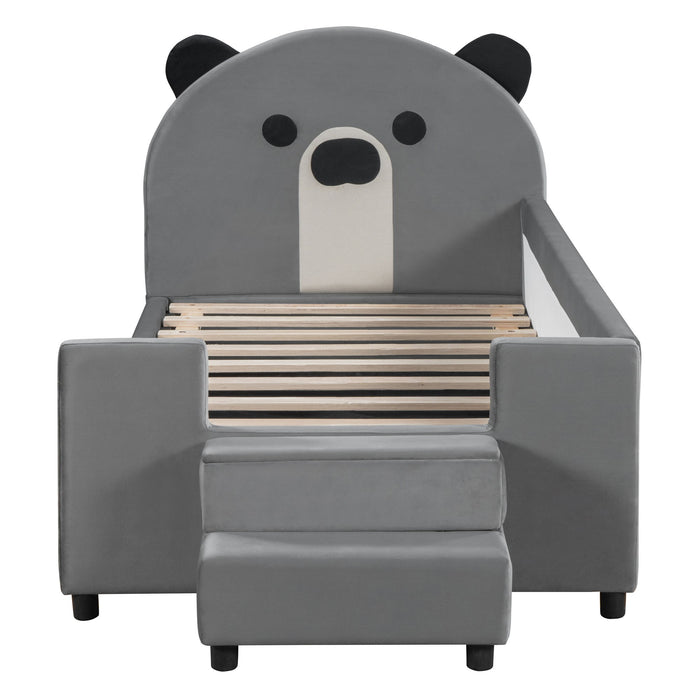 Upholstered Daybed With Bear Shaped Headboard, Hydraulic System And Breathable Fence