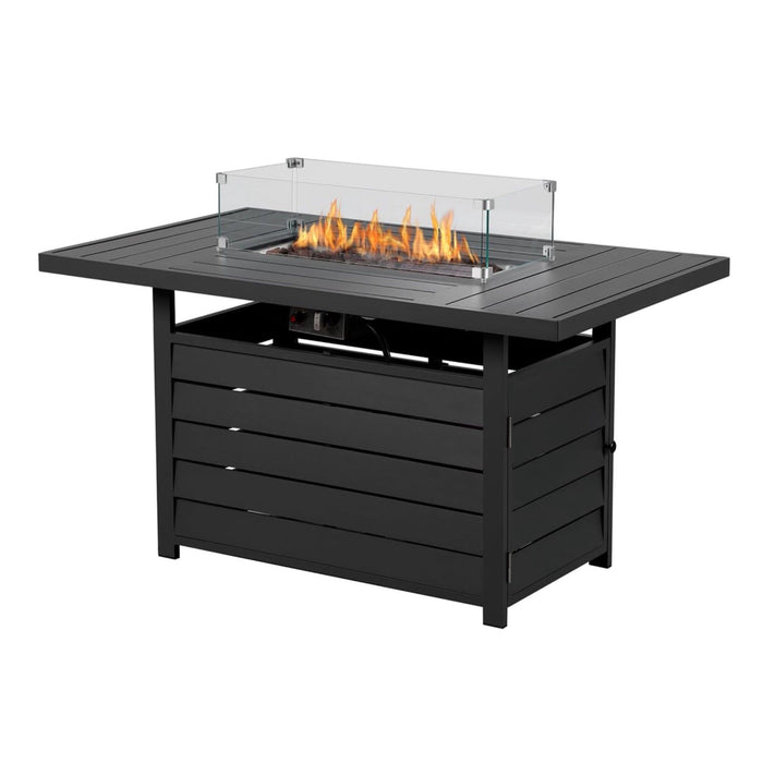 Rectangular Propane Fire Pit Table With Burner, Lava Rock, Waterproof Cover