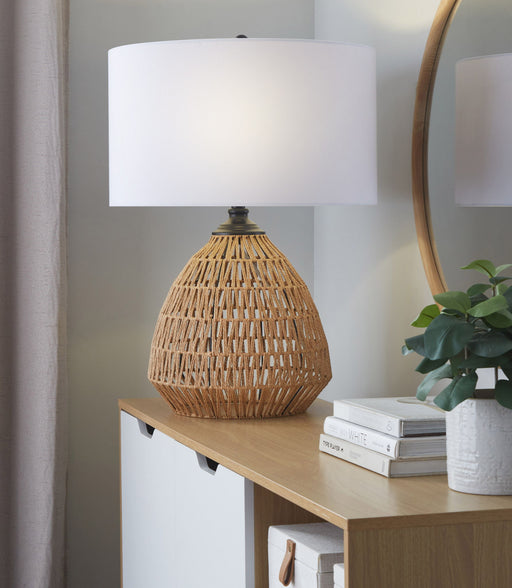 Congo - Contemporary Rattan Table Lamp - Natural / Matte Black / White Lumi Source