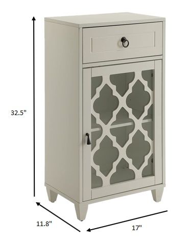 Fret Work Design Glass Door Cabinet - White