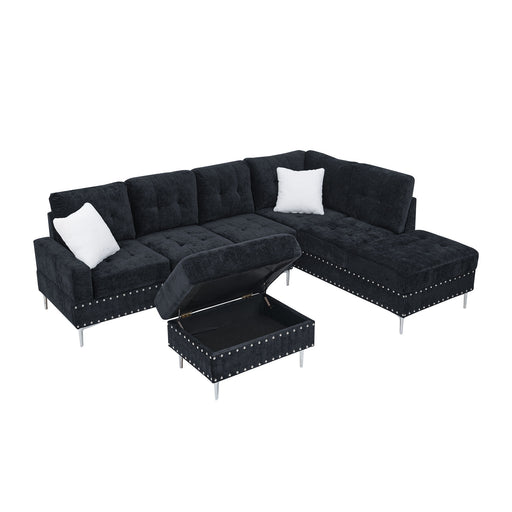 L-Shaped Sectional Sofa With Chaise And Storage Ottoman, Includes 2 Pillows Home Essentials