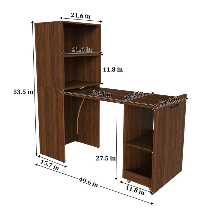 Stretchable Office Desk With Storage Shelves And Mobile Wheels Home Essentials