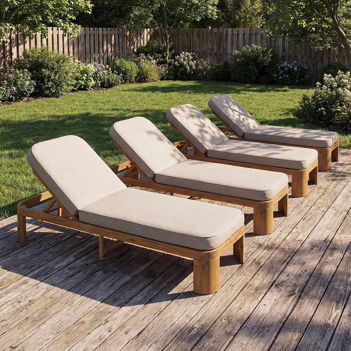 Outdoor Chaise Lounge With Cushion, 5 Position Adjustable Backrest Noble House