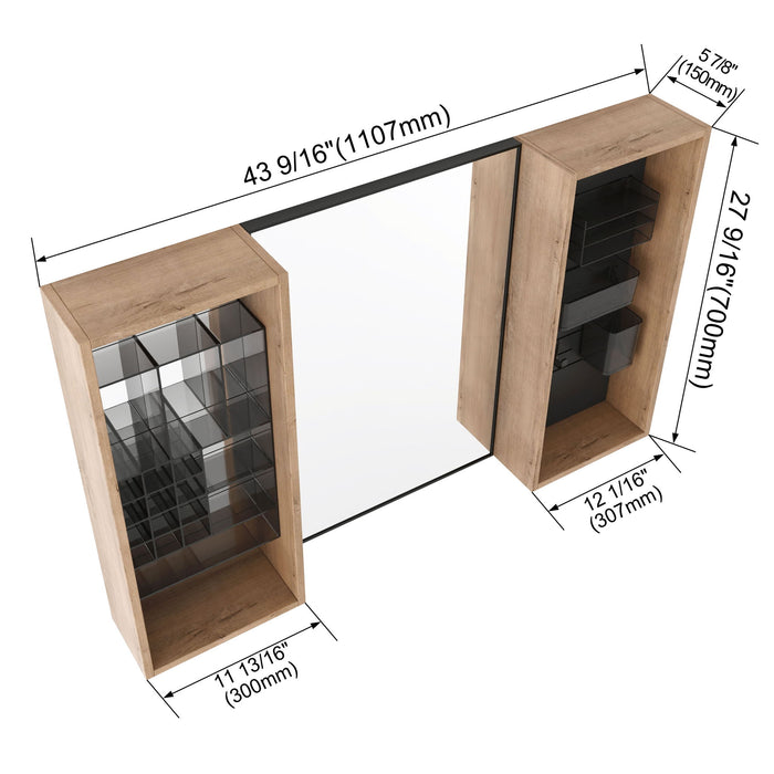 43.5" Mirror Cabinet With Storage, Wall Mounted Medicine Cabinet Frame With Shelves - Imitative Oak Home Essentials