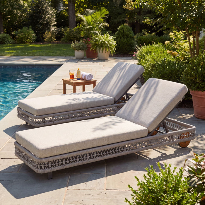 Outdoor Chaise Lounge & Wheels, 5 Position Adjustable Backrest Noble House