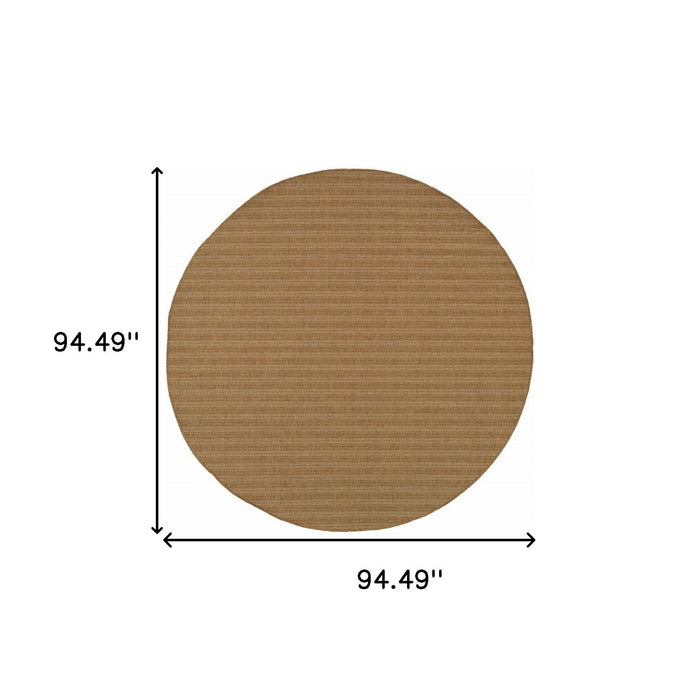 8' X 8' Round Striped Stain Resistant Indoor / Outdoor Area Rug - Tan