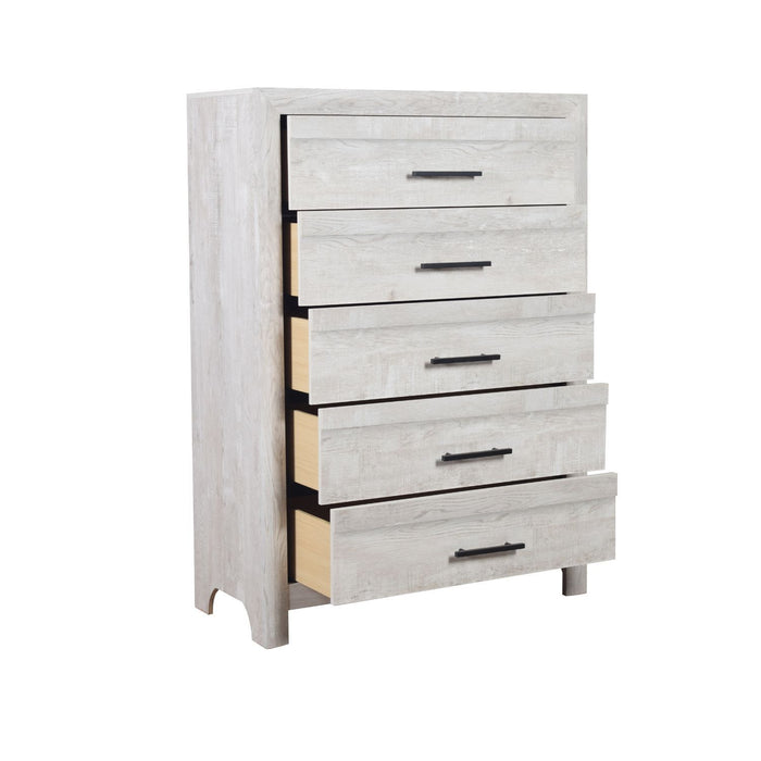 Modern Style 5 Drawer Chest In Natural Rustic Wood With Clean Lines And Spacious Storage Matrix Furniture Group