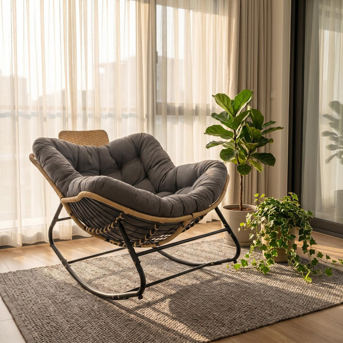 Oversized Papasan Rocking Chair Outdoor With Thick Cushion Home Essentials