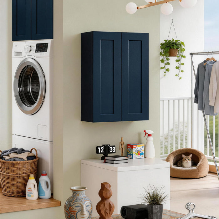 Shaker Wall Cabinet With Soft Close Hinges, Adjustable Shelves, Double Door Home Essentials