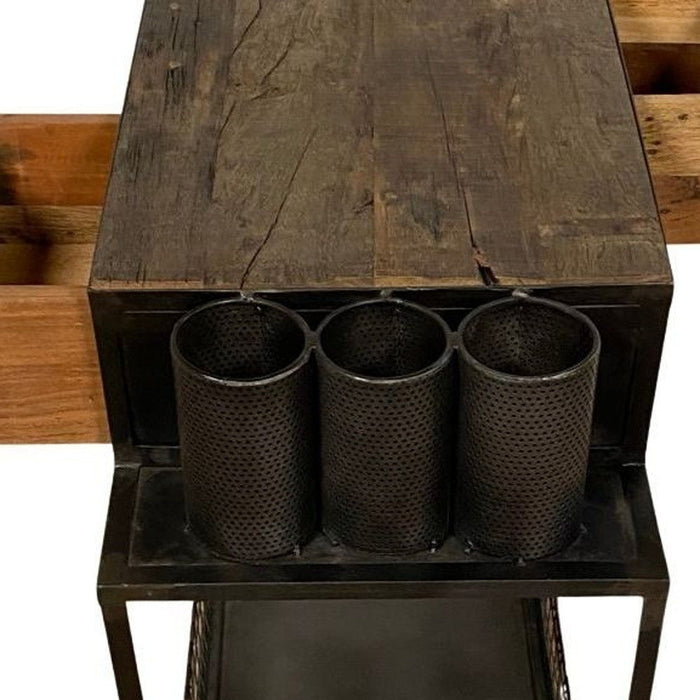 Rolling Bar Cart - Rustic Black / Natural