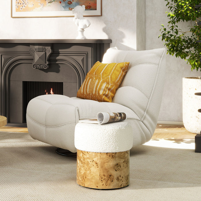 Nebula - Round Upholstered Ottoman - White Jennifer Taylor Home