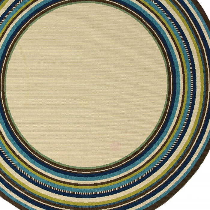 Round Striped Indoor / Outdoor Area Rug - Ivory / Blue