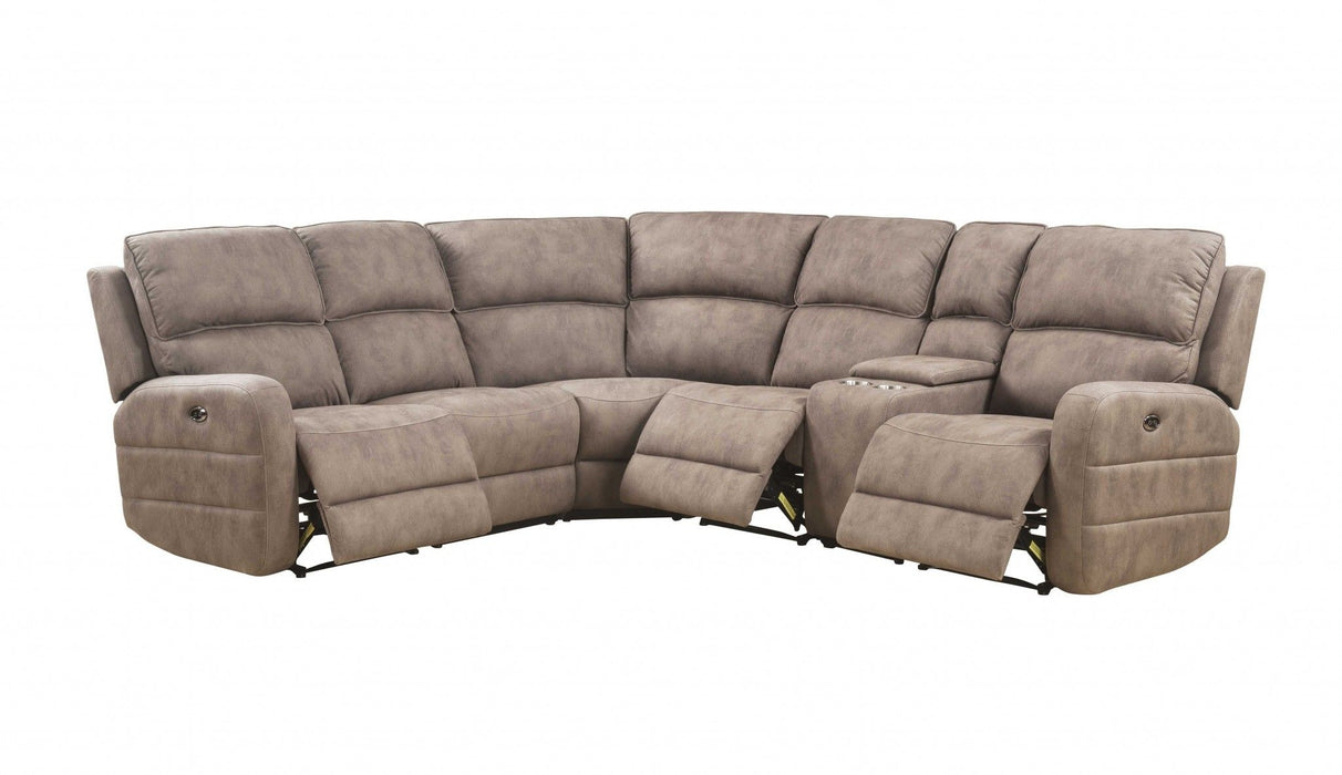 Top Grain Leather Power Reclining Curved Six Piece Corner Sectional With Console - Brown