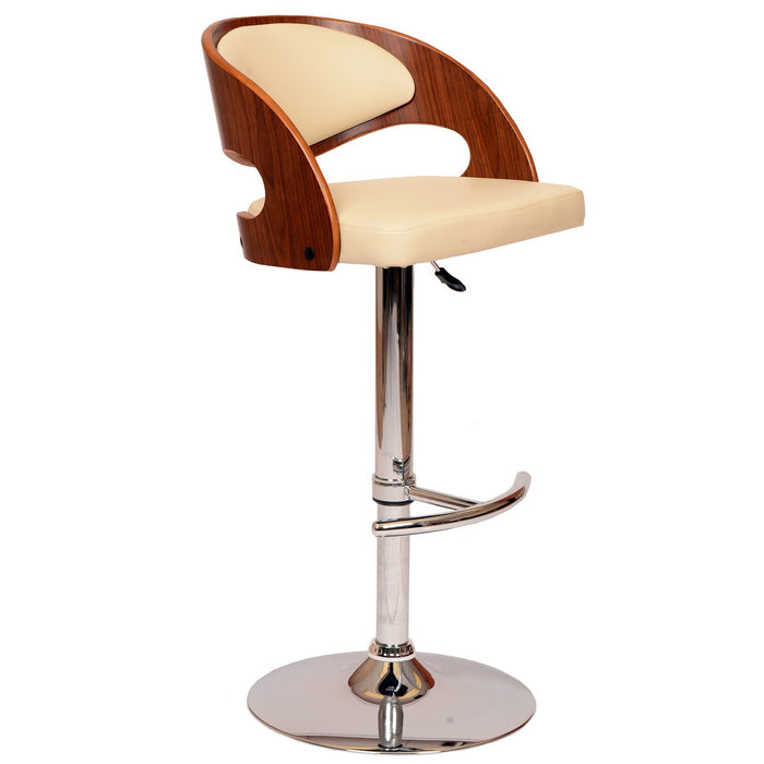 Faux Leather And Solid Wood Swivel Low Back Adjustable Height Bar Chair With Footrest 43" - Cream And Brown