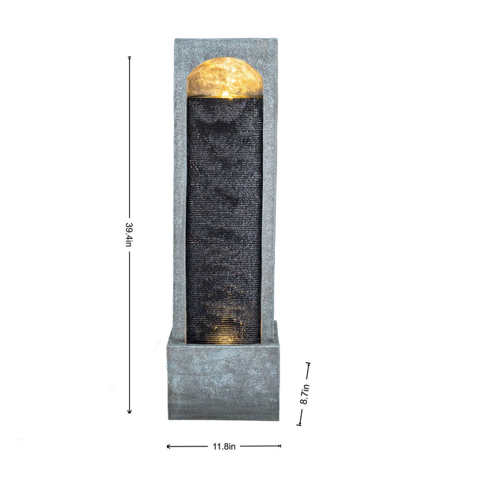 Tall Outdoor Water Fountain, Vertical Cascading Waterfall With Pump, Floor Fountain For Garden - Black / Gray Daily Nest