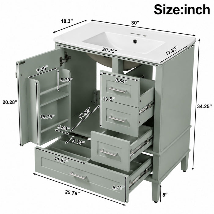 Bathroom Vanity With Sink, Soft Closing Door And Drawers - Light Green Hearth and Haven