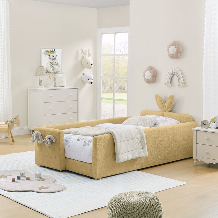 Cute Rabbit Ear Upholstered Platform Bed Frame With Safety Rail Home Essentials