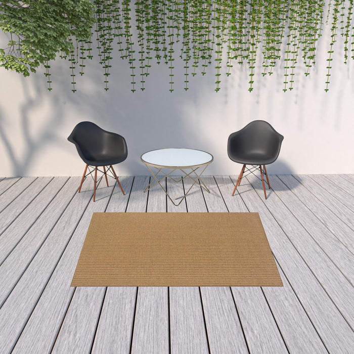 5' X 8' Striped Stain Resistant Outdoor / Indoor Area Rug - Tan