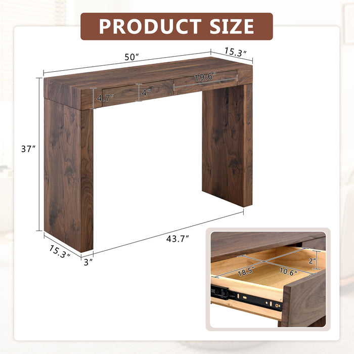 Console Table With Double Drawers - Walnut Home Essentials
