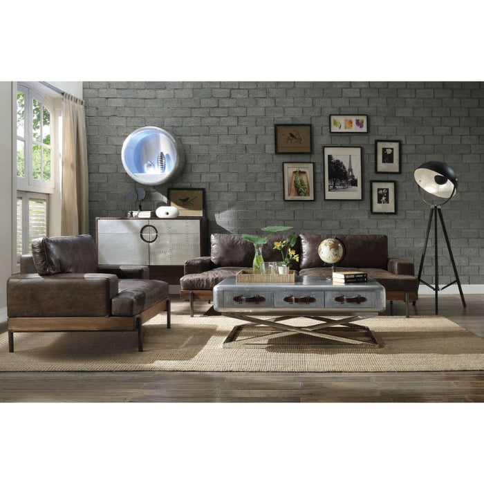 Silchester - Sofa - Distress Chocolate Top Grain Leather & Oak ACME