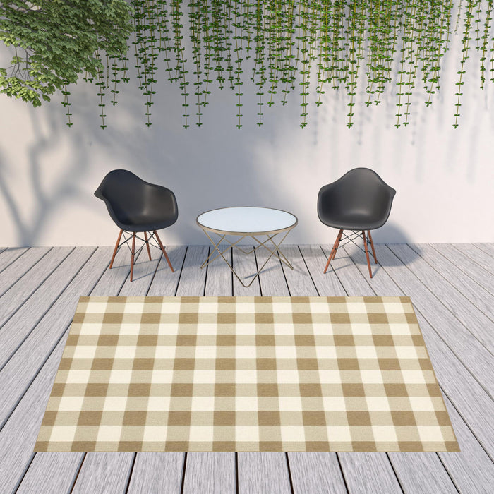 8' X 11' Geometric Stain Resistant Indoor & Outdoor Area Rug - Ivory / Gray