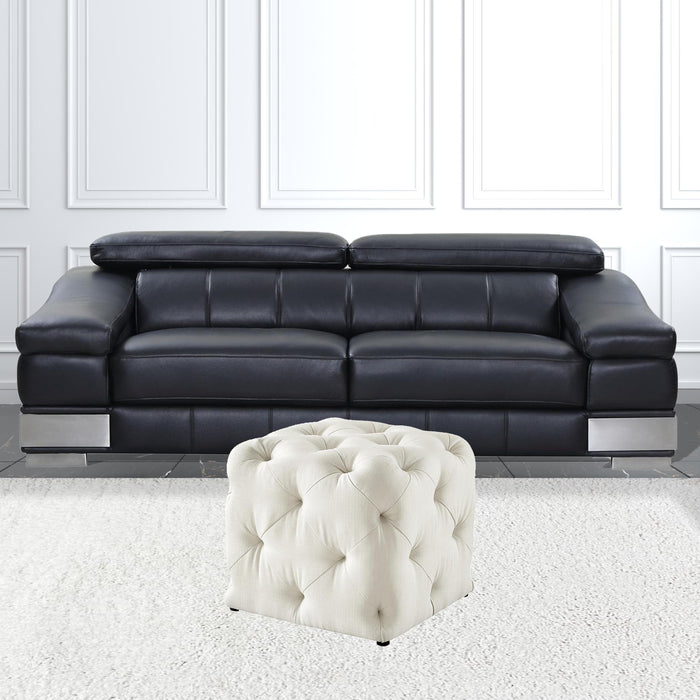 Linen Cube Ottoman - White