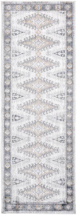 Floral Stain Resistant Runner Rug - Gray Blue And Orange - 8'