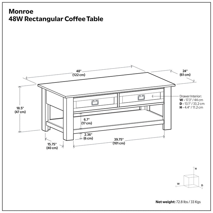 Monroe - Rectangular Coffee Table With Drawers - Brown Simpli-Home