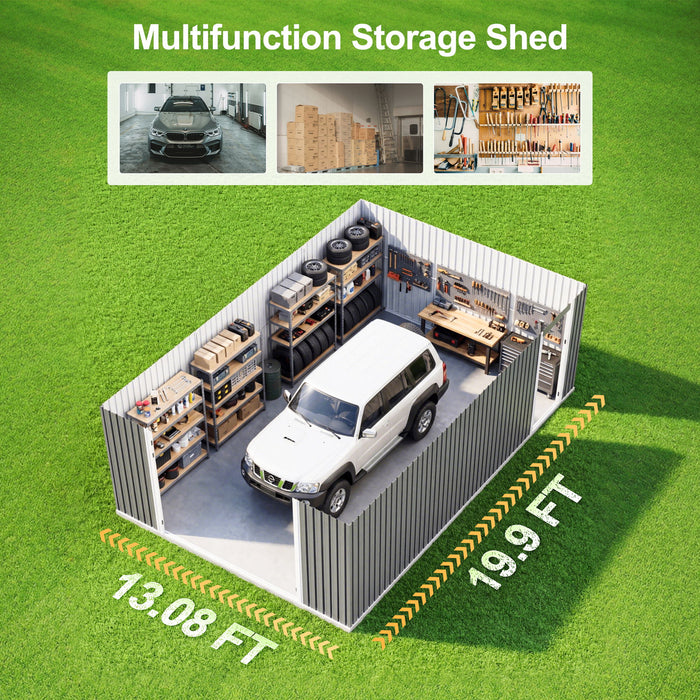 Industrial - 20' x 13' Heavy Duty Metal Garage Shed - Dark Gray Daily Nest