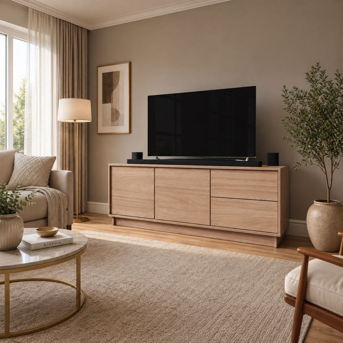 TV Stand For TVs Up To 60" With 2 Doors And 2 Drawers - Natural Walnut Home Essentials