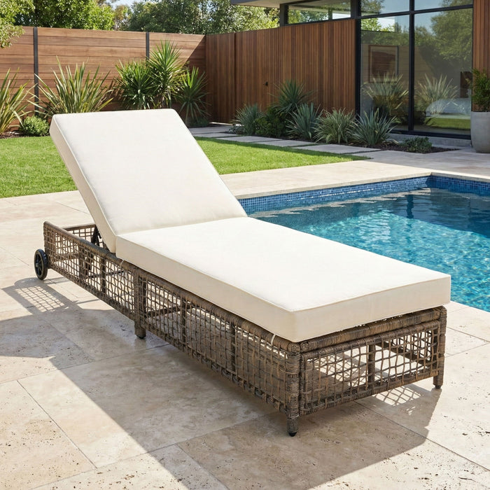 Outdoor Lounge Chair With 5 Position Backrest With Cushion And Wheels Hearth and Haven
