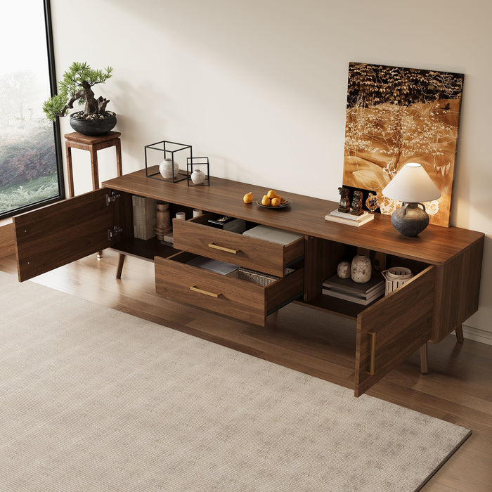 70" TV Stand With Storage Drawers And Cabinets For TVs Up To 80" - Walnut Hearth and Haven