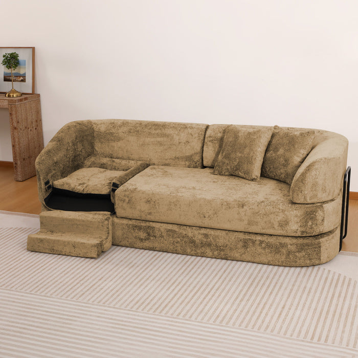 3 Seater Sofa With Built In Pet Bed Nook, Curved Design And 2 Throw Pillows Home Essentials