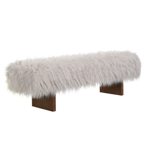 Long Haired Faux Wool Bench - Brown / Beige Noble House