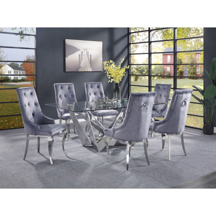 Dekel - Dining Table - Clear Glass Top & Stainless Steel ACME