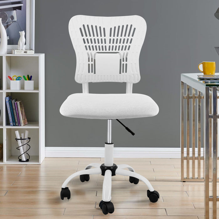 Home Office Chair Ergonomic Desk Chair Mesh Computer Adjustable Height Seat 360° Swivel Gaming Armless Chair - White