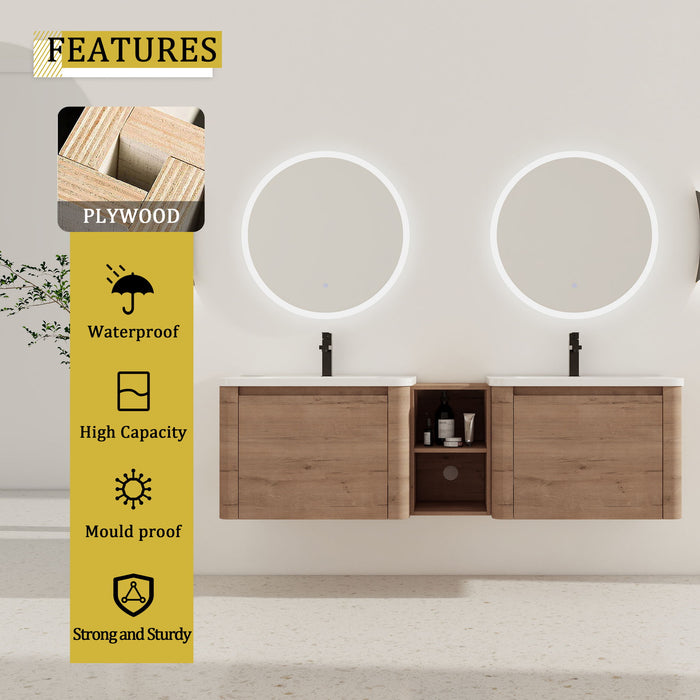 Wall Mounted Bathroom Vanity With Sink And Storage Shelves, Soft Close Doors Home Essentials