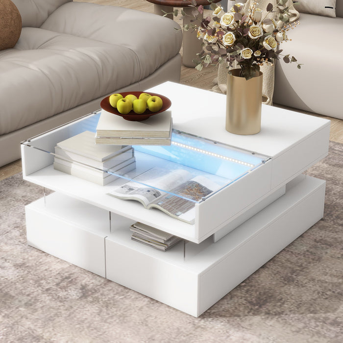 Lift Top Coffee Table With 2 Drawers, Hidden Space And LED Lights For Living Room Hearth and Haven