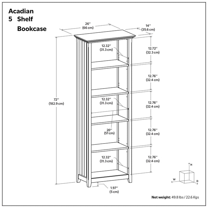 Acadian - 5 Shelf Bookcase, Handcrafted Simpli-Home