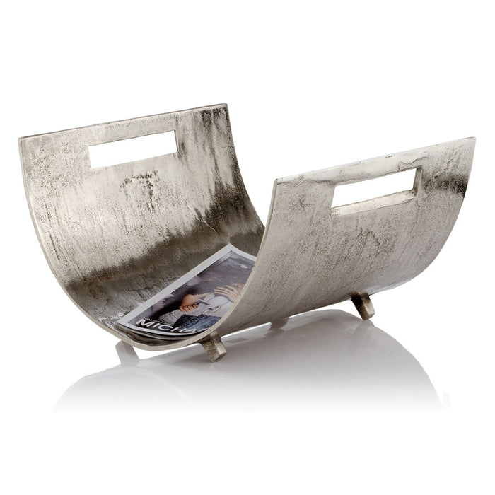 Modern Raw Silver Magazine Basket - Brushed